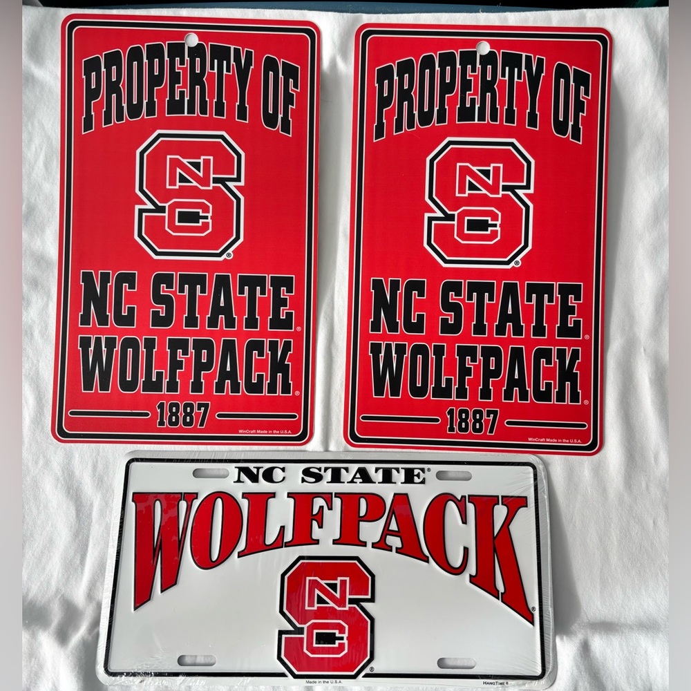 NC State Wolfpack Vanity License Plate + Property Signs (Set of 3)